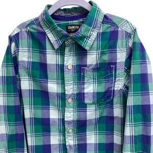 Oshkosh B'gosh  Kids Boys Plaid Button Down Shirt Sz 12 Green Purple Long Sleeve
